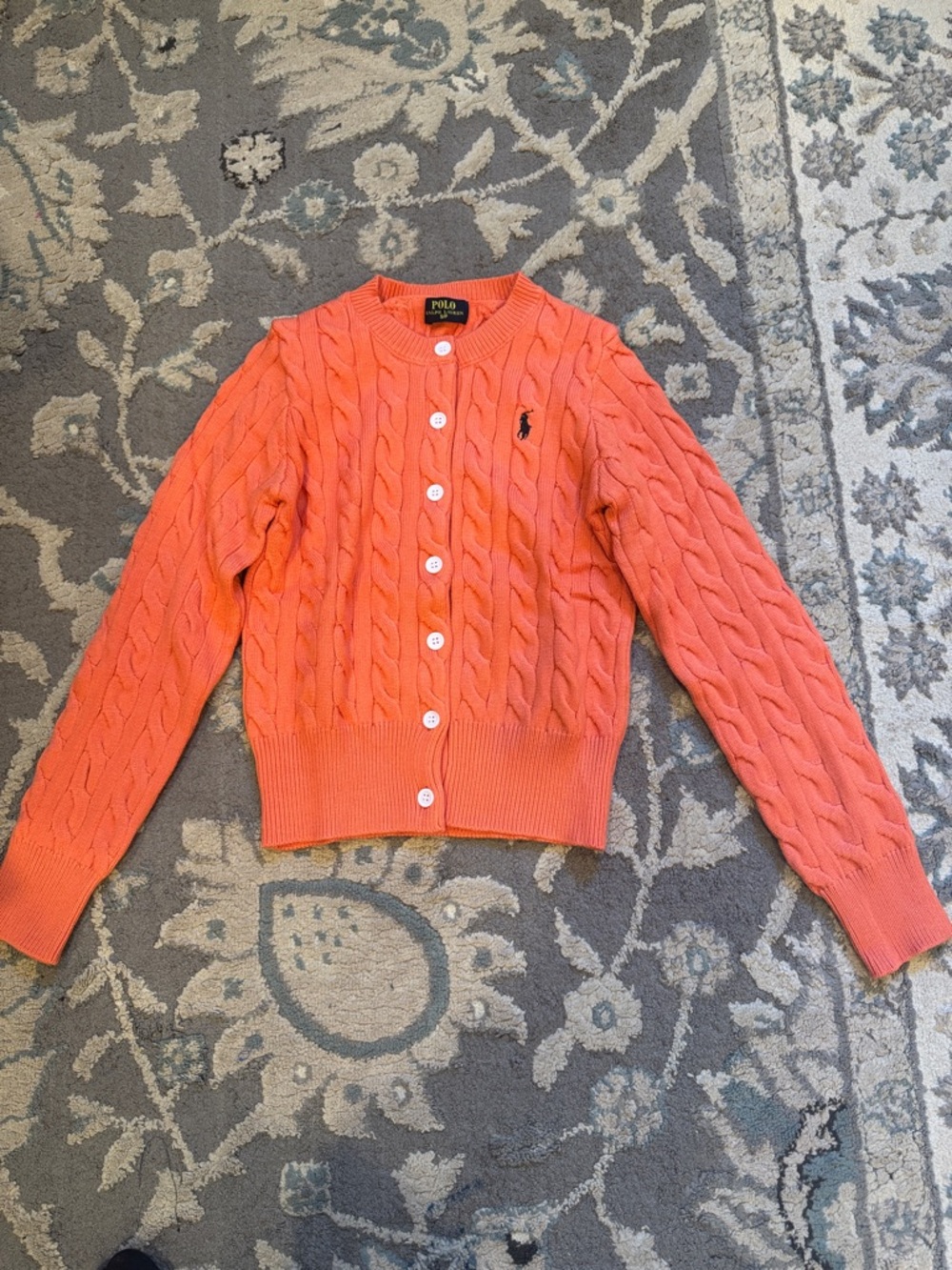 Polo by Ralph Lauren Coral Cable Knit Button-Up Cardigan